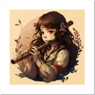 musical instrument | beautiful girl with flute Posters and Art